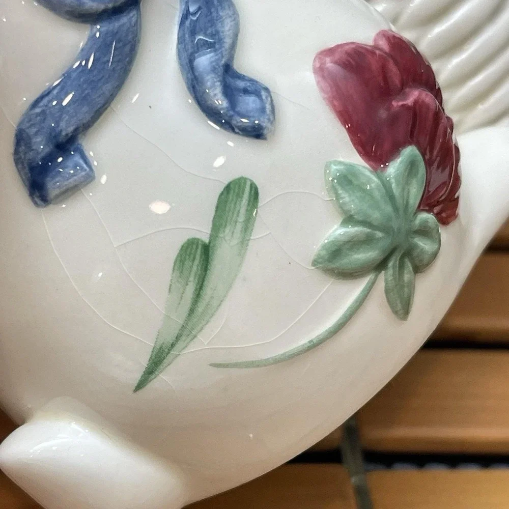 Vintage Lenox Poppies on Blue Barnyard Bunny Rabbit & Pig Votive Candle Holders